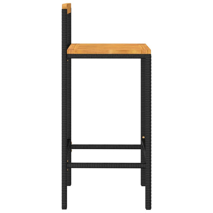 vidaXL Bar Stools 2 pcs Black Poly Rattan and Solid Wood Acacia