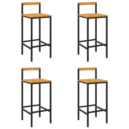 vidaXL Bar Stools 4 pcs Black Poly Rattan and Solid Wood Acacia