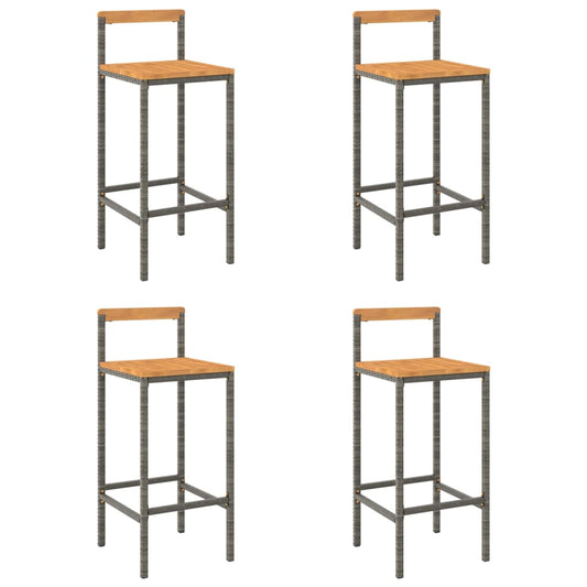 vidaXL Bar Stools 4 pcs Grey Poly Rattan and Solid Wood Acacia