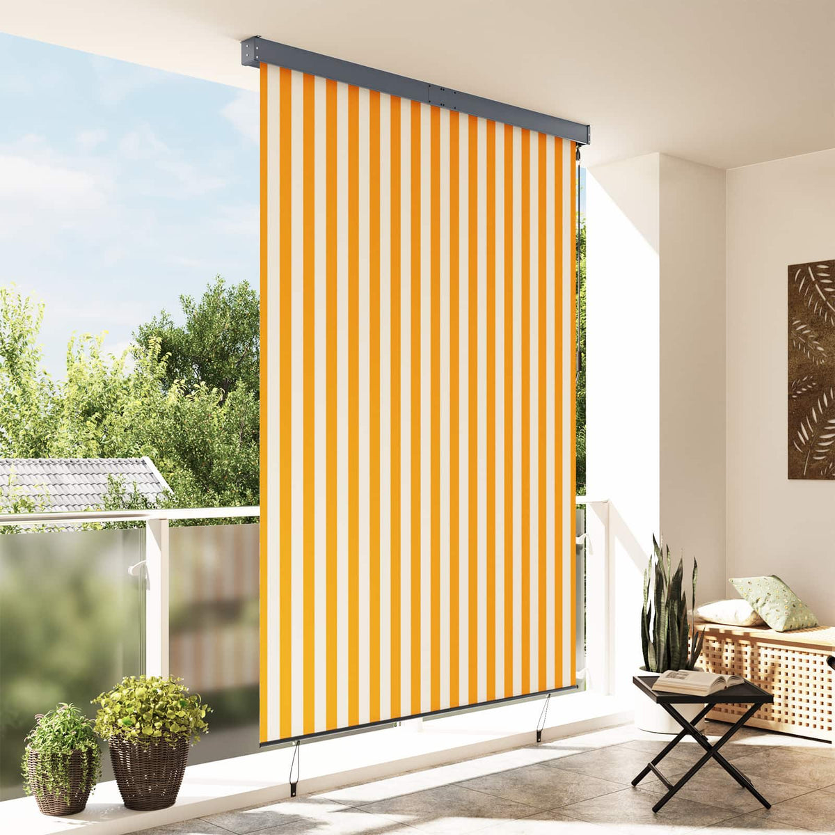 vidaXL Roller Blind White and Orange 180 x 250 cm Fabric and Aluminum
