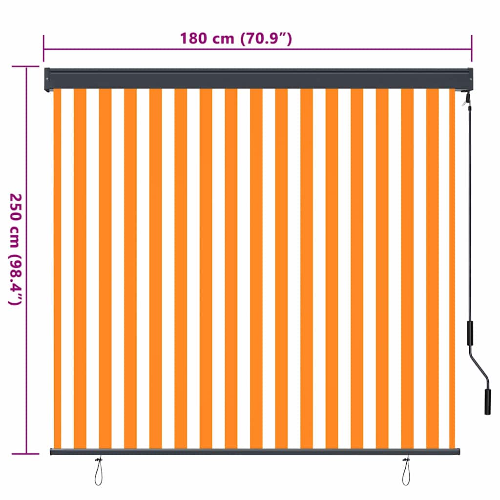 vidaXL Roller Blind White and Orange 180 x 250 cm Fabric and Aluminum