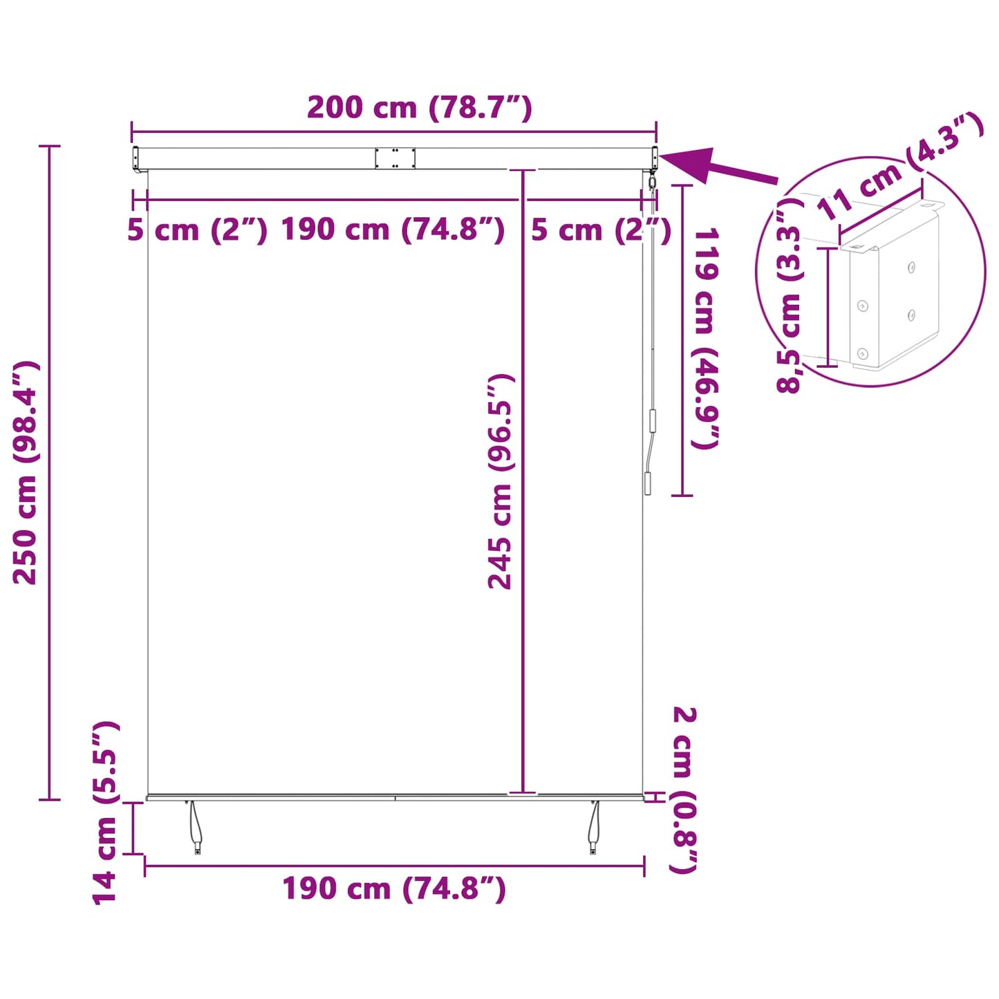 vidaXL Roller Blind Blue and White 200 x 250 cm Fabric and Aluminum