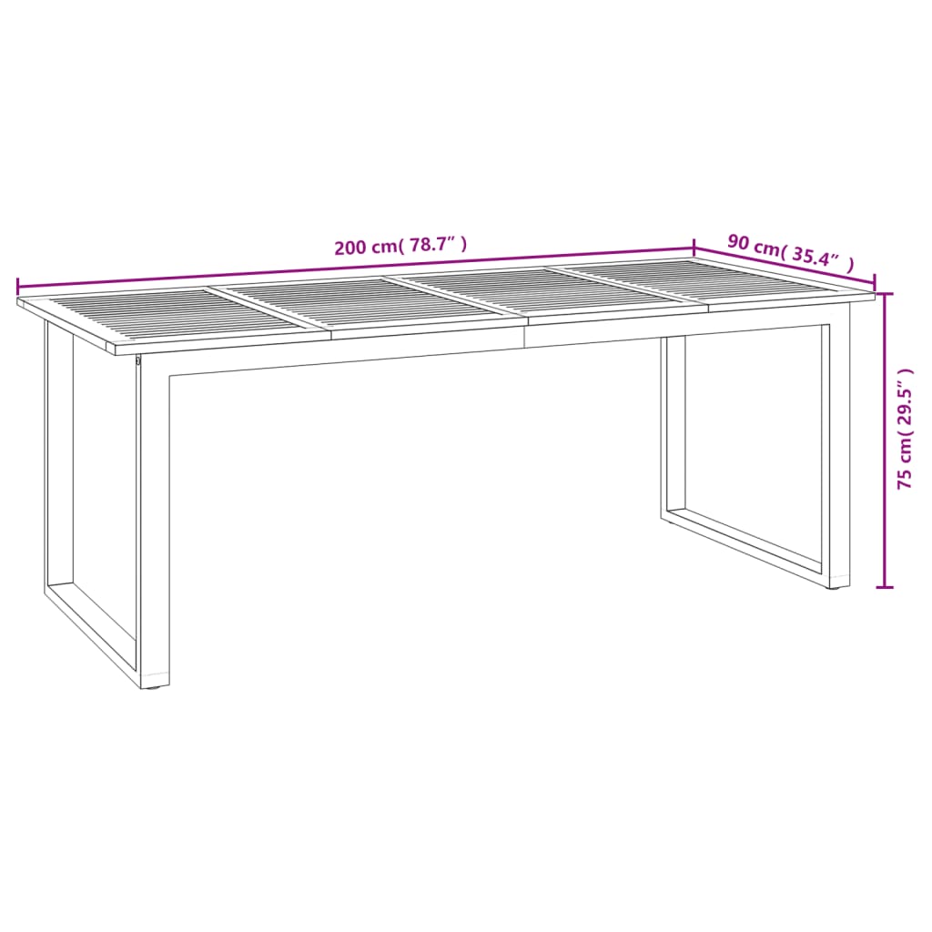 vidaXL Garden Table | Brown | Solid Acacia wood | 200x90x75 cm | Industrial