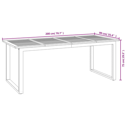 vidaXL Garden Table | Brown | Solid Acacia wood | 200x90x75 cm | Industrial