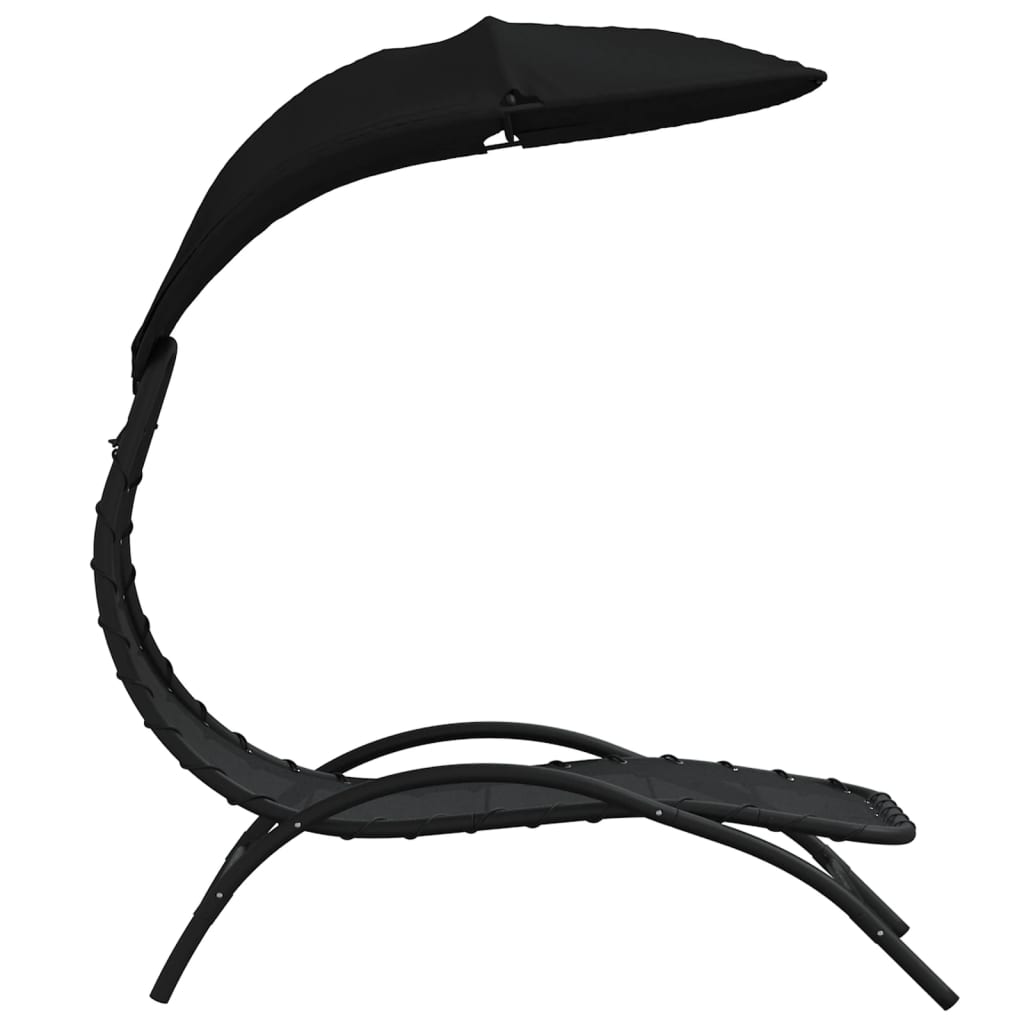 vidaXL Sun Lounger with Canopy Black 167x80x195 cm Fabric and Steel