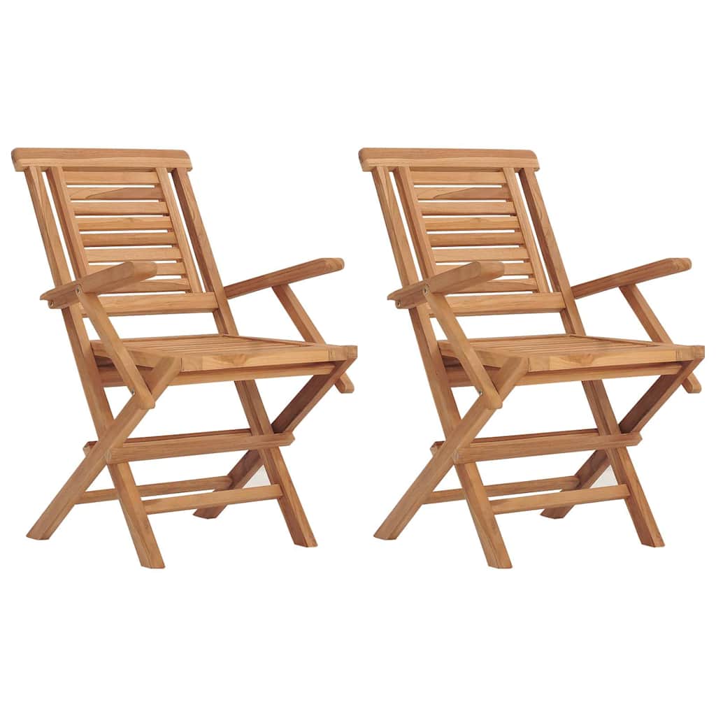 vidaXL Folding Garden Chair | Set of 2 | Natural teak | Solid teak wood | Medium