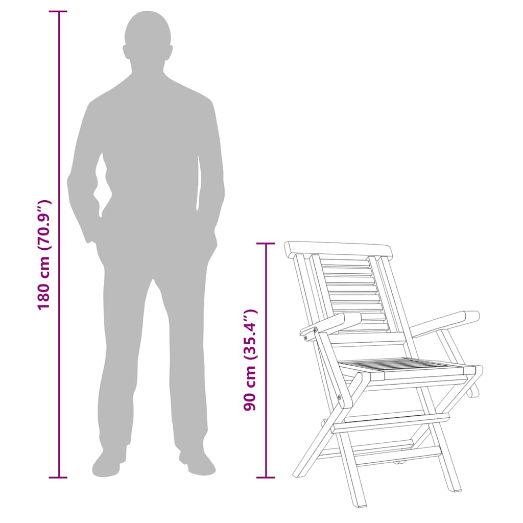 vidaXL Folding Garden Chair | Set of 2 | Natural teak | Solid teak wood | Medium