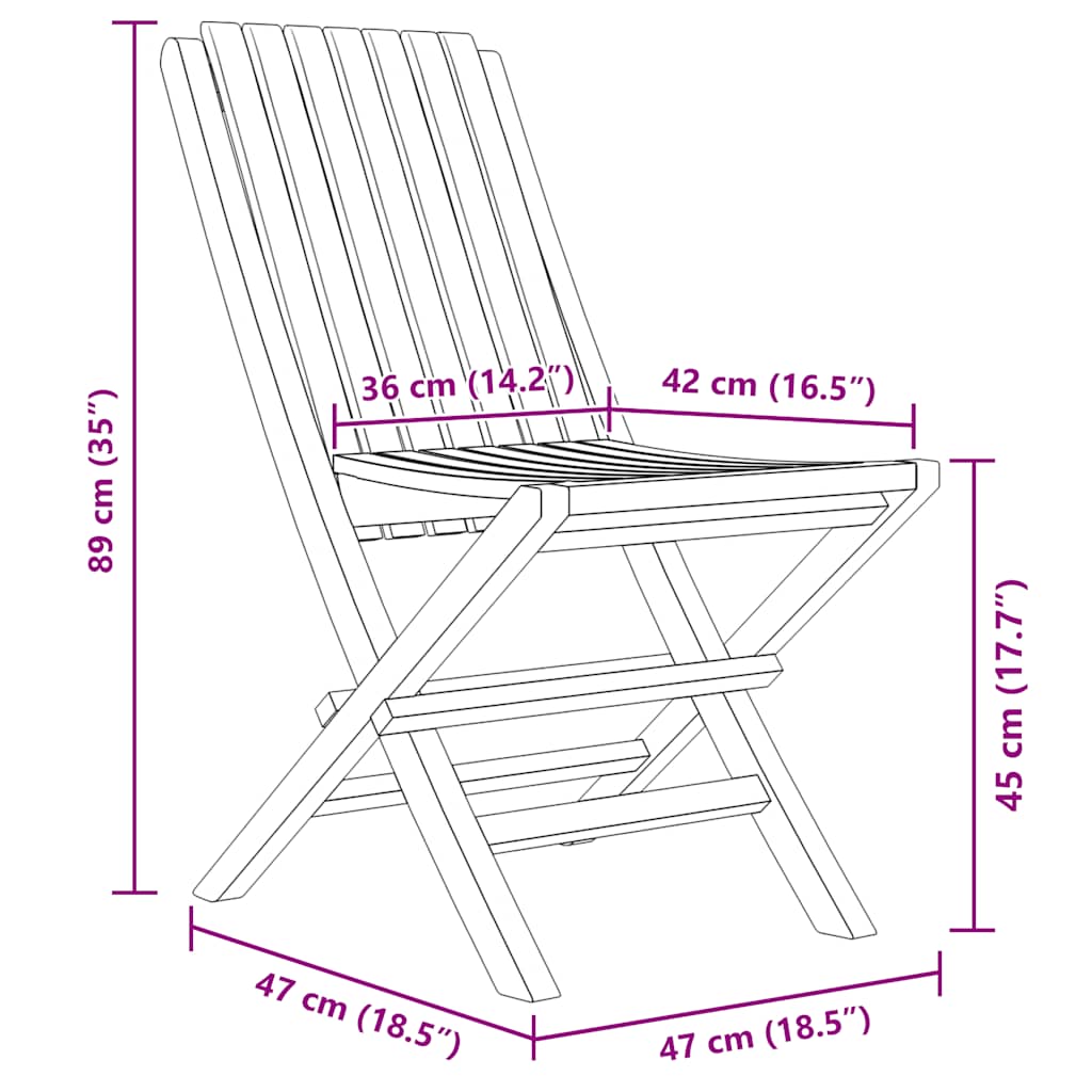 vidaXL Folding Garden Chair | Set of 2 | Teak | Solid Teak Wood | Medium