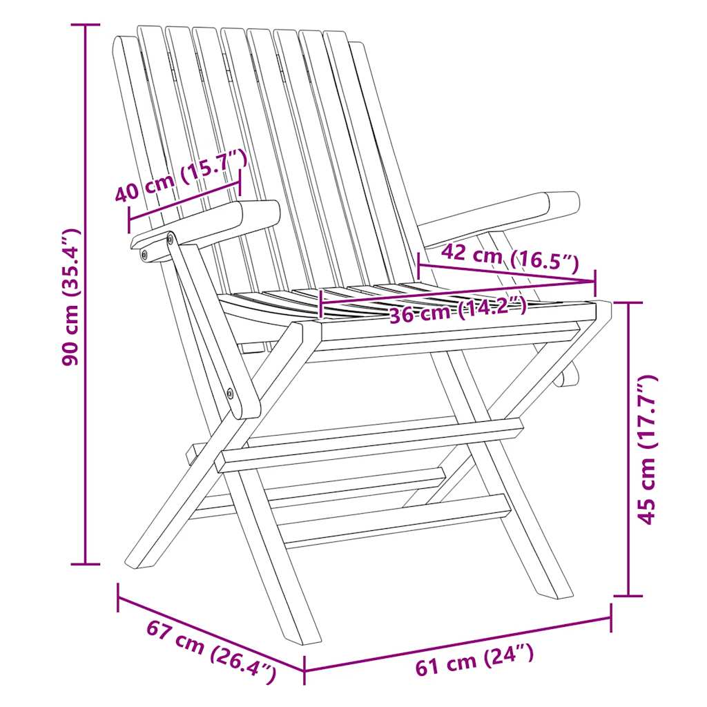 vidaXL Folding Garden Chair | Set of 2 | Teak | Solid teak wood | Standard