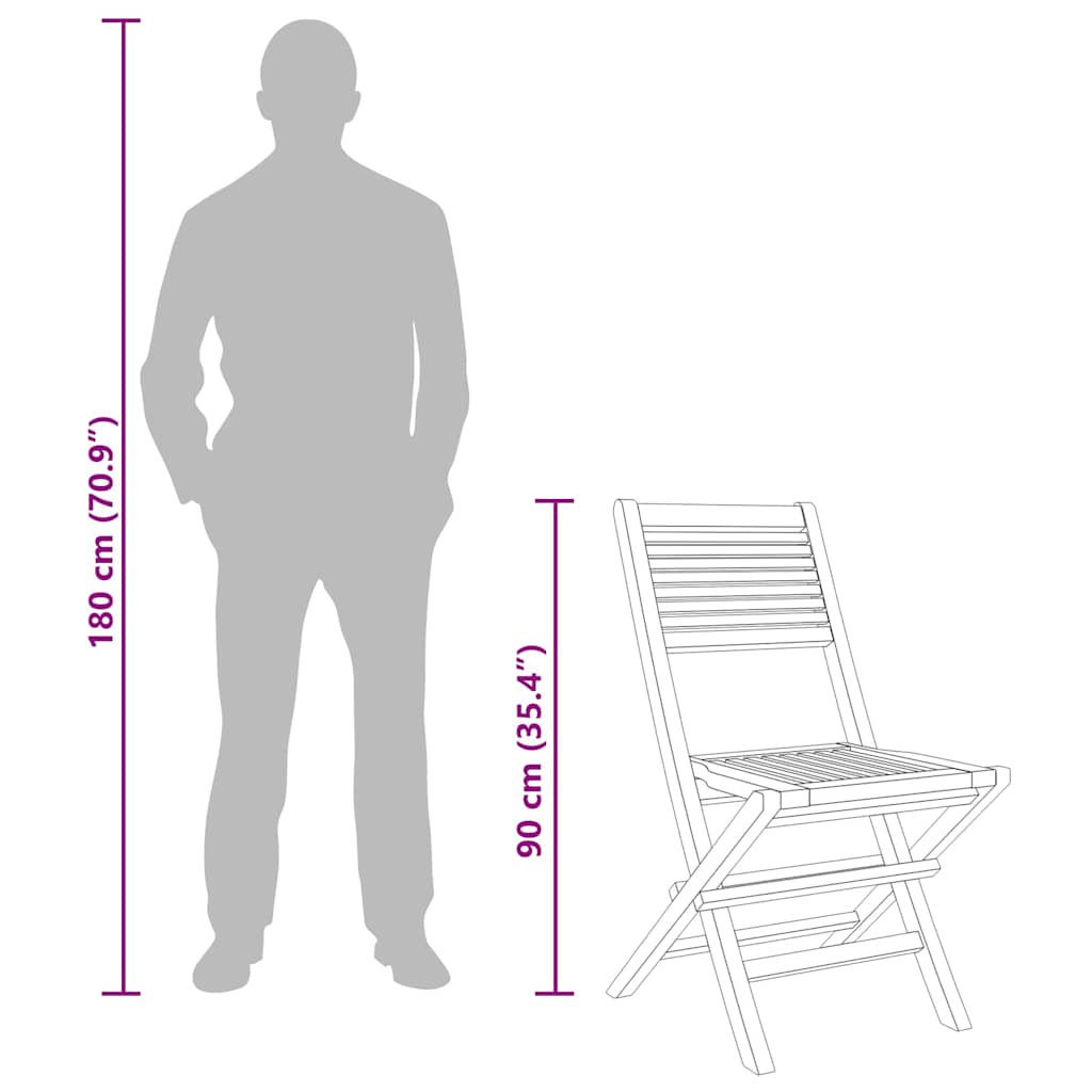 vidaXL Folding Garden Chair | Set of 2 | Natural Wood | Solid Teak Wood | Medium