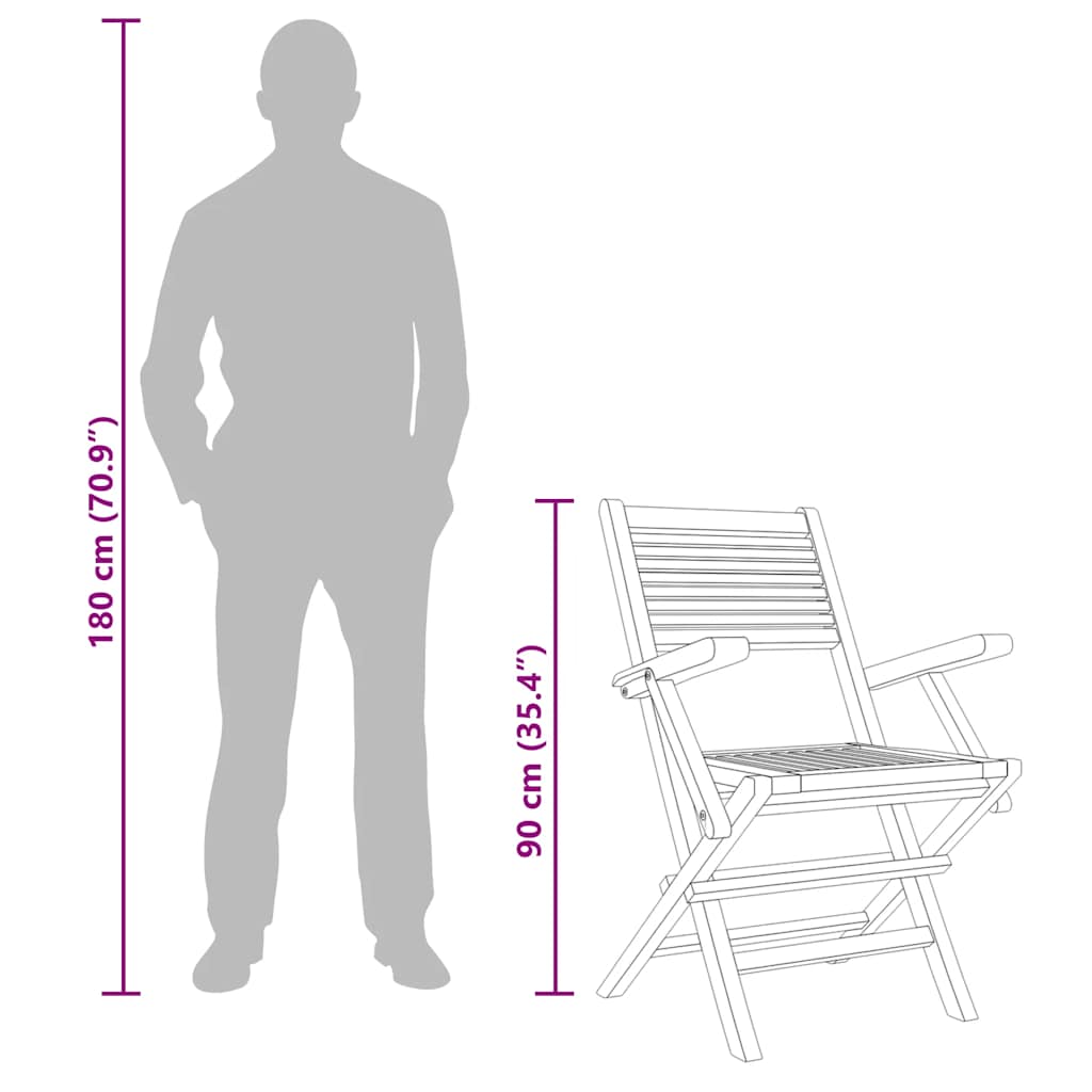 vidaXL Folding Garden Chair | Set of 2 | Natural Teak | Solid teak wood