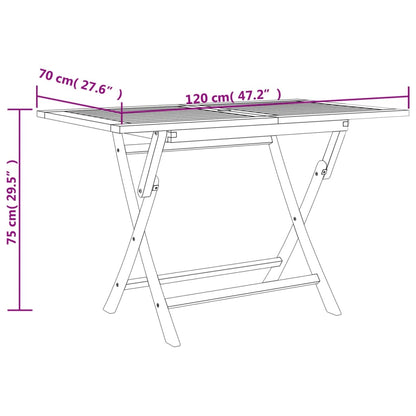 vidaXL Folding Garden Table Grey 120x70x75 cm Solid Wood Teak