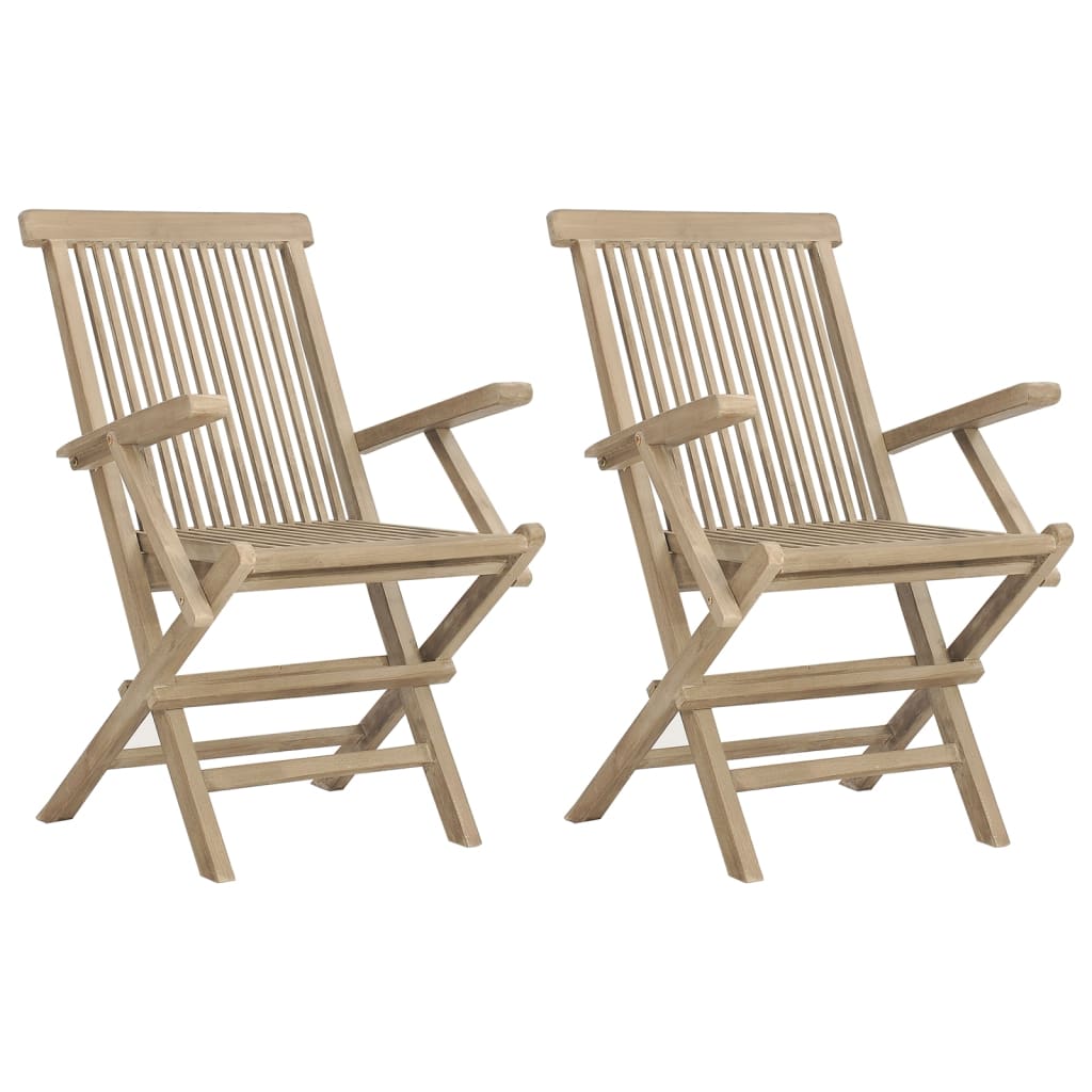 vidaXL Folding Garden Chair | Set of 2 | Grey | Solid teak wood | Adjustable