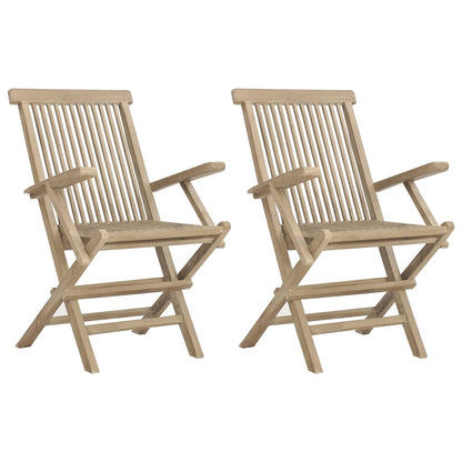 vidaXL Folding Garden Chair | Set of 2 | Grey | Solid teak wood | Adjustable