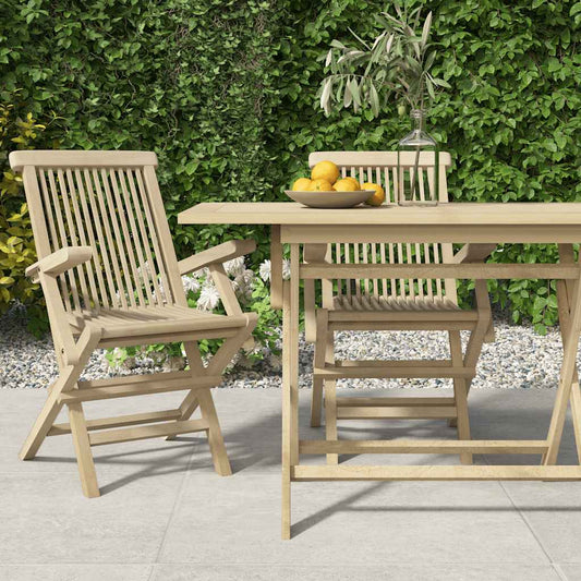 vidaXL Folding Chairs 2 pcs Grey 56x61x89 cm Solid Wood Teak