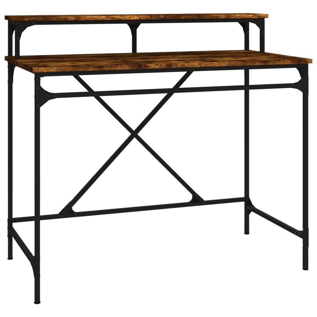 vidaXL Desk Smoked Oak 100x50x90 cm Engineered Wood and Iron