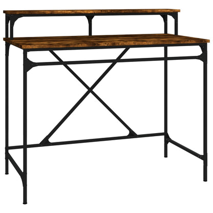 vidaXL Desk Smoked Oak 100x50x90 cm Engineered Wood and Iron
