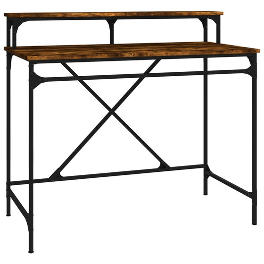 vidaXL Desk Smoked Oak 100x50x90 cm Engineered Wood and Iron