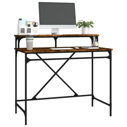 vidaXL Desk Smoked Oak 100x50x90 cm Engineered Wood and Iron