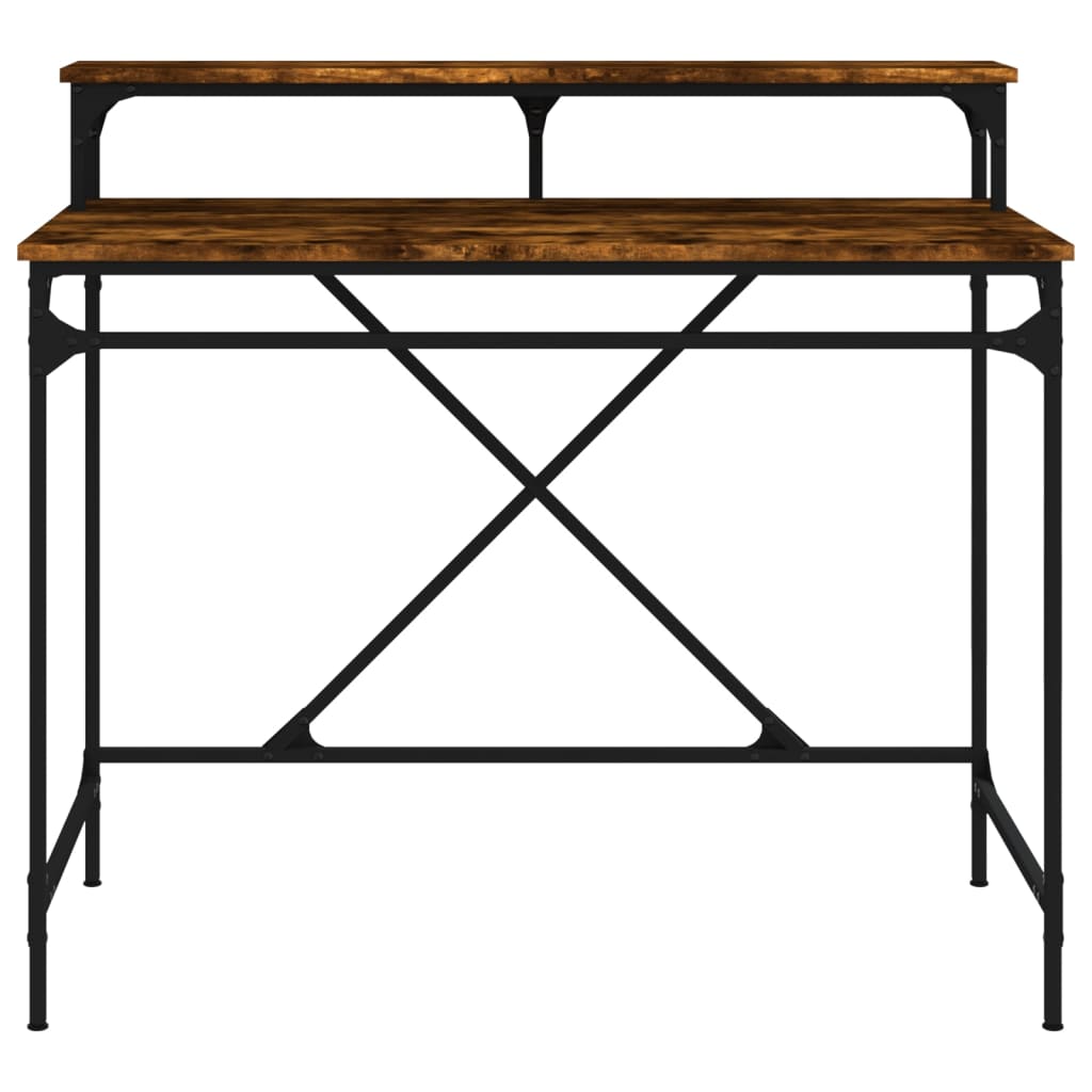 vidaXL Desk Smoked Oak 100x50x90 cm Engineered Wood and Iron