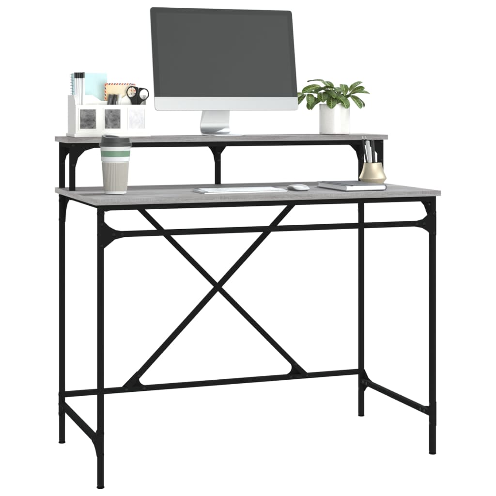 vidaXL Desk Grey Sonoma 100x50x90 cm Engineered Wood and Iron