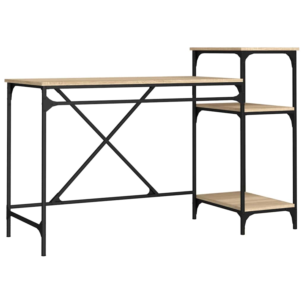 vidaXL Desk with Shelves Sonoma Oak 135x50x90 cm Engineered Wood&Iron