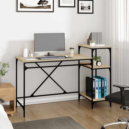 vidaXL Desk with Shelves Sonoma Oak 135x50x90 cm Engineered Wood&Iron
