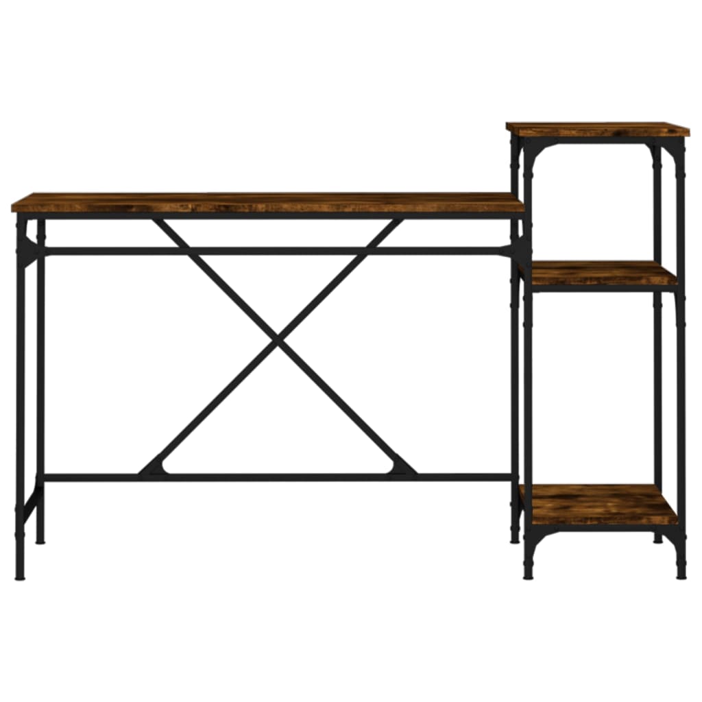 vidaXL Desk with Shelves Smoked Oak 135x50x90 cm Engineered Wood&Iron