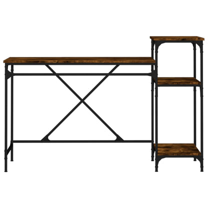 vidaXL Desk with Shelves Smoked Oak 135x50x90 cm Engineered Wood&Iron
