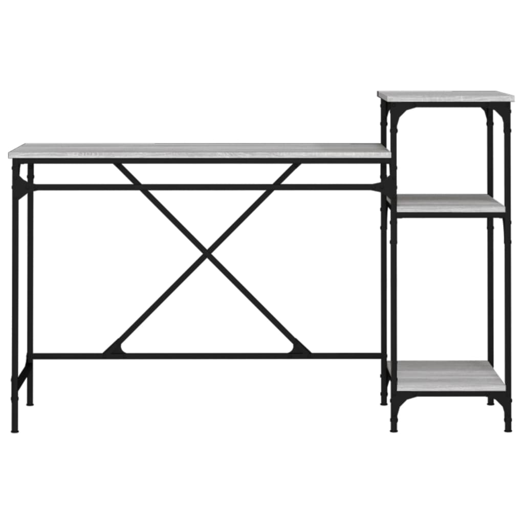 vidaXL Desk with Shelves Grey Sonoma 135x50x90 cm Engineered Wood&Iron