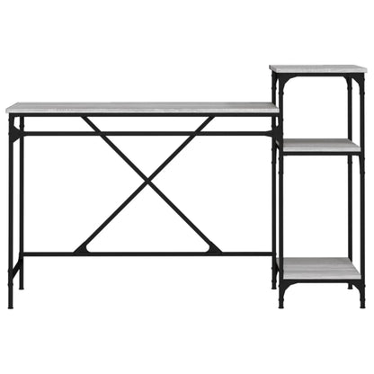 vidaXL Desk with Shelves Grey Sonoma 135x50x90 cm Engineered Wood&Iron