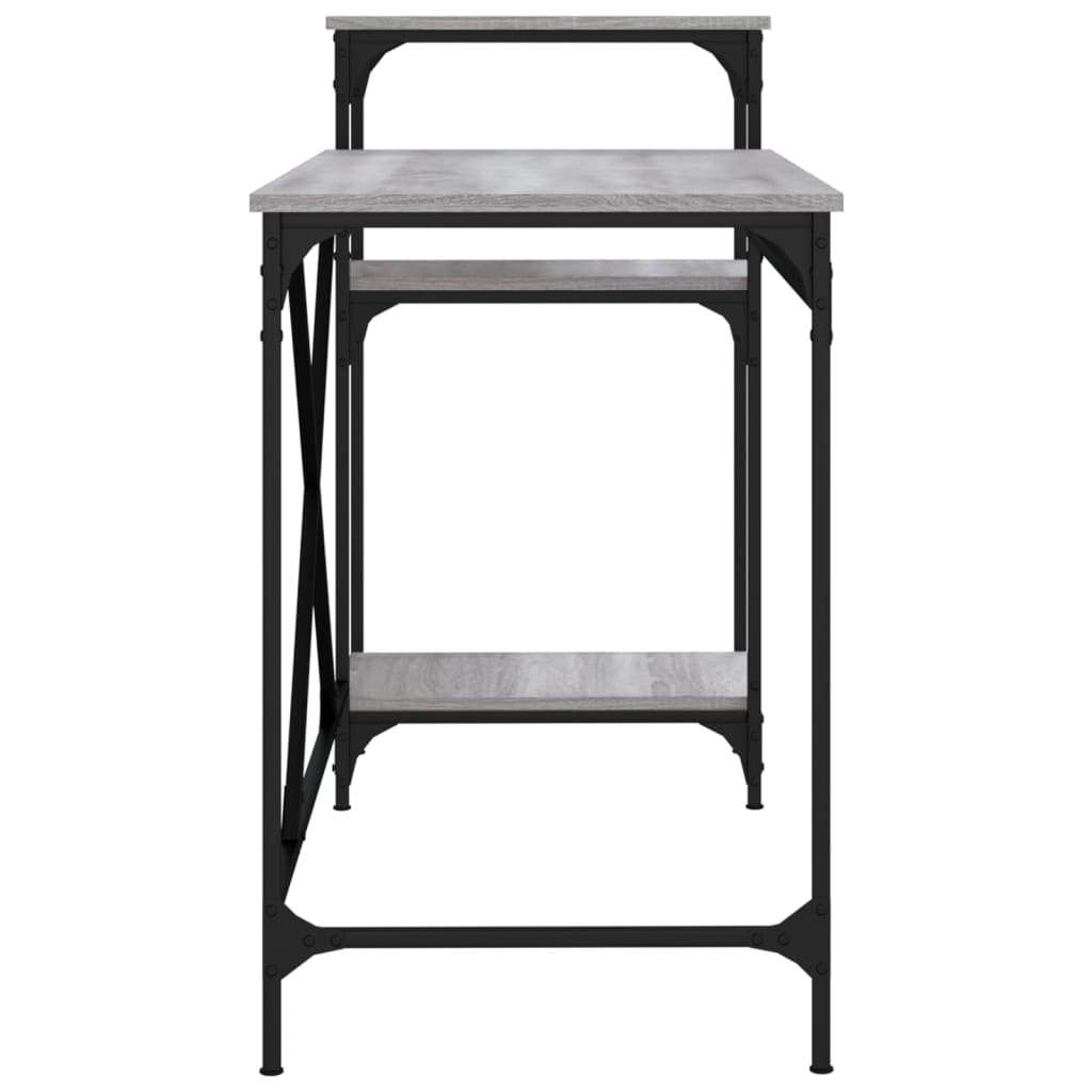 vidaXL Desk with Shelves Grey Sonoma 135x50x90 cm Engineered Wood&Iron