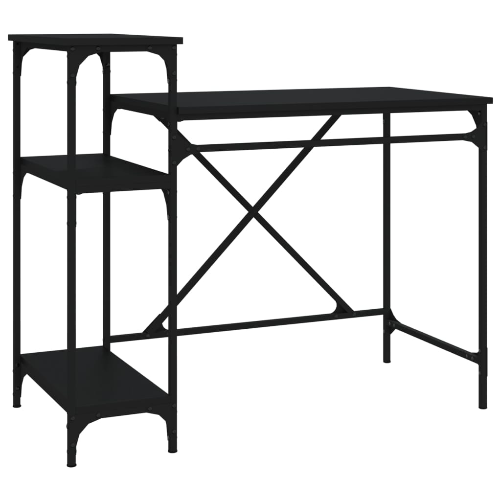vidaXL Desk with Shelves Black 105x50x90 cm Engineered Wood&Iron