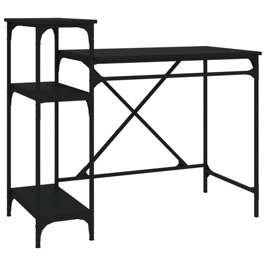 vidaXL Desk with Shelves Black 105x50x90 cm Engineered Wood&Iron