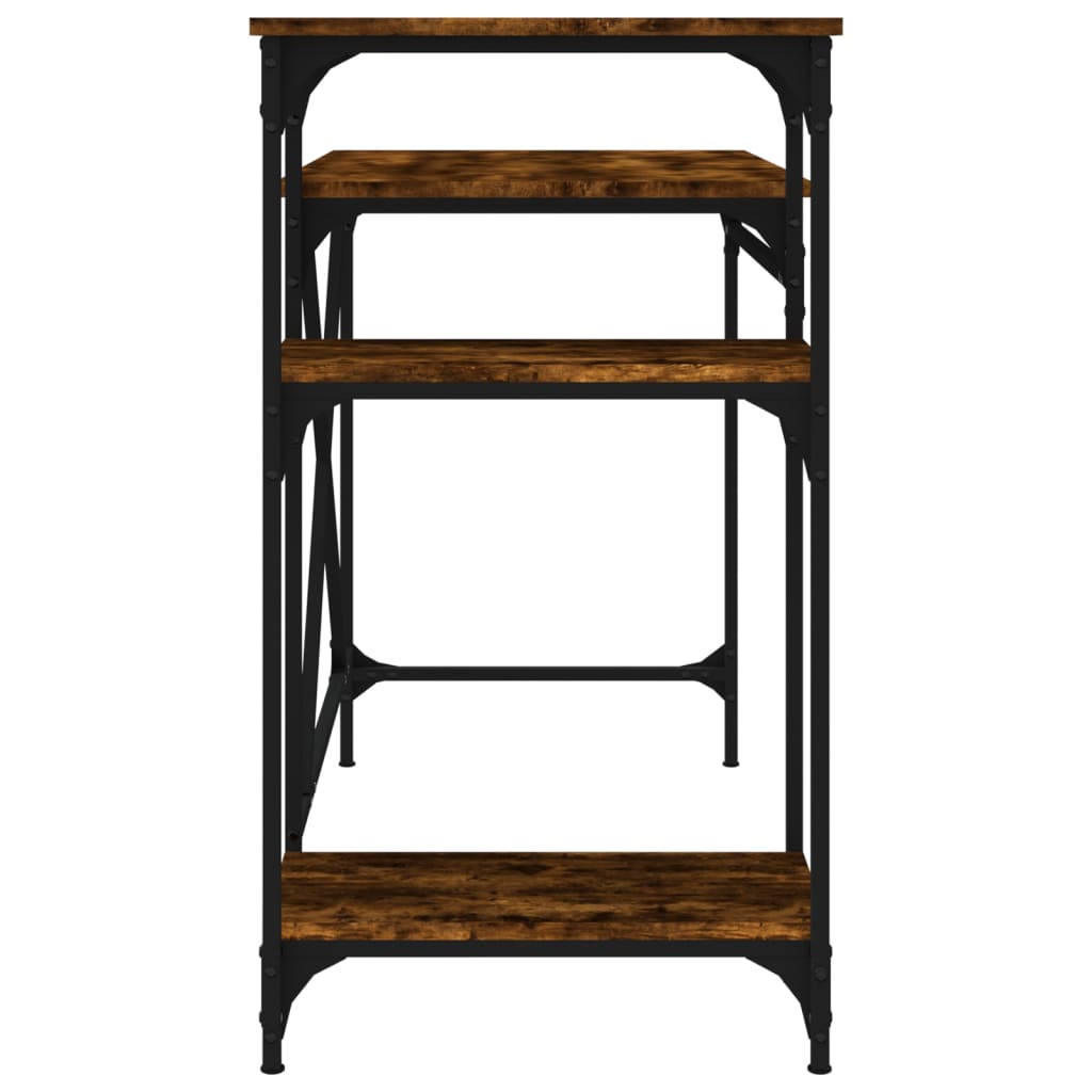 vidaXL Desk with Shelves Smoked Oak 105x50x90 cm Engineered Wood&Iron