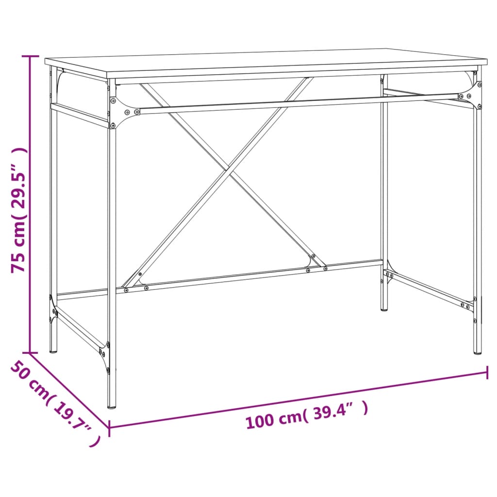 vidaXL Desk Grey Sonoma 100x50x75 cm Engineered Wood and Iron