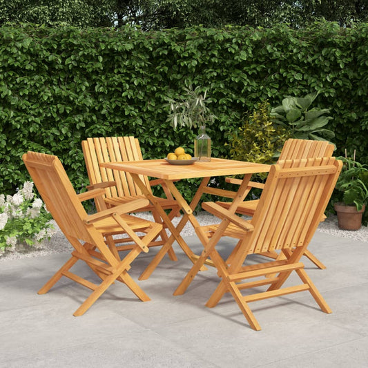 vidaXL Garden Dining Set | Brown | Solid Teak Wood | 5 Piece Set | Foldable
