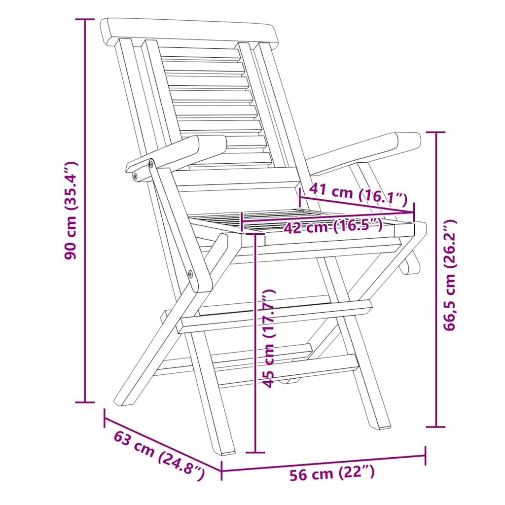 vidaXL Folding Garden Chair | Set of 4 | Natural Teak | Solid Teak Wood