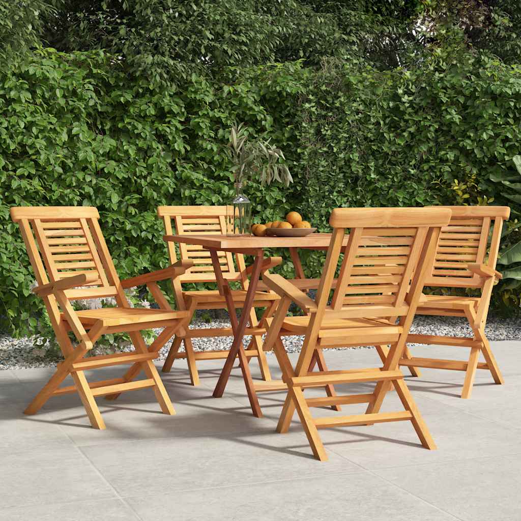 vidaXL Folding Garden Chair | Set of 4 | Natural Teak | Solid Teak Wood