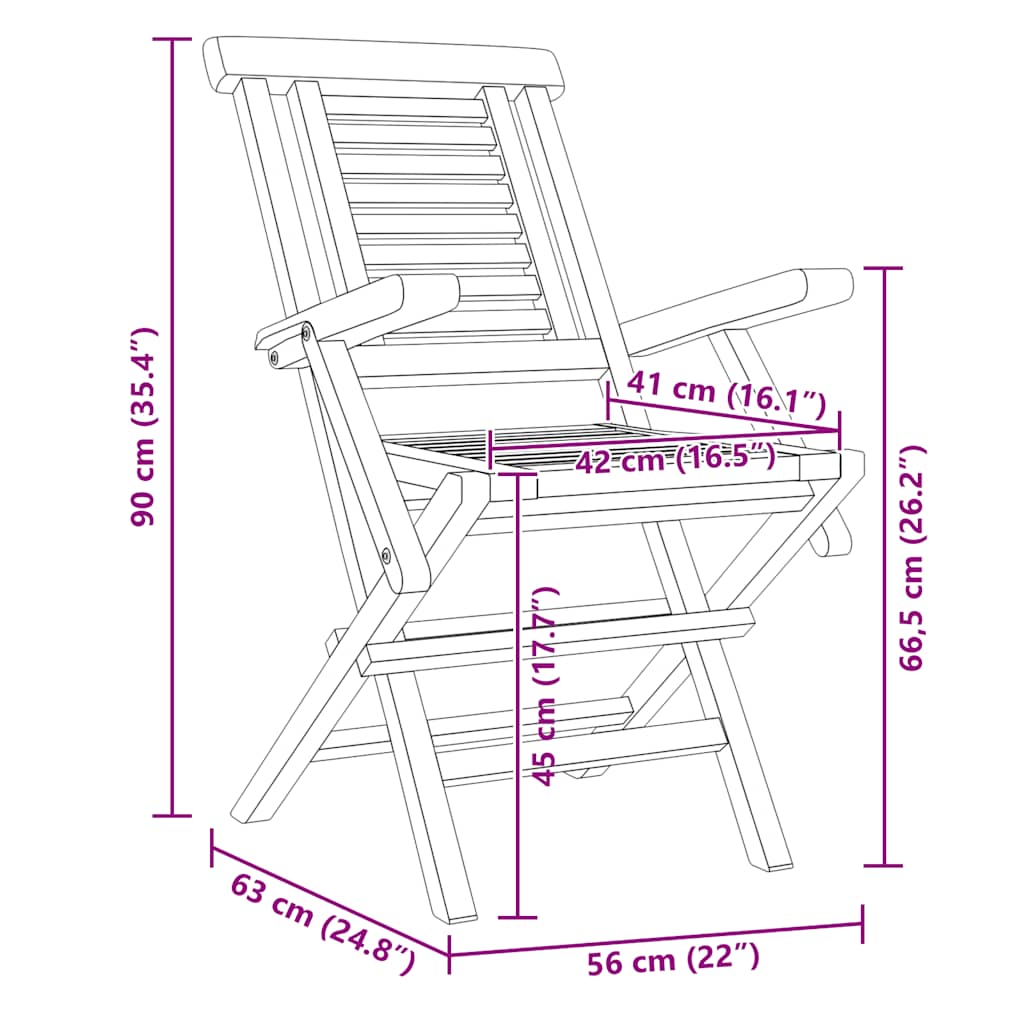 vidaXL Folding Garden Chairs 6 pcs 56x63x90 cm Solid Wood Teak