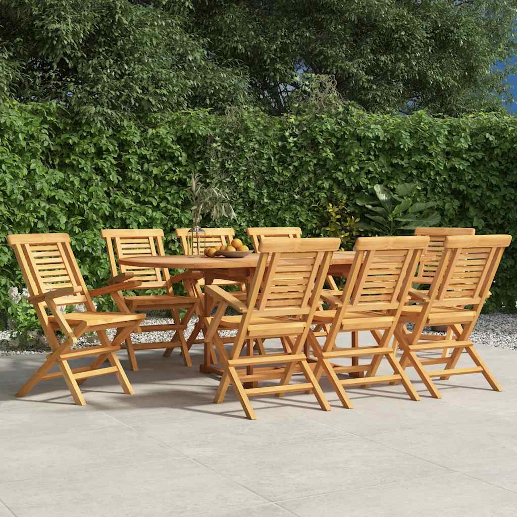vidaXL Folding Garden Chair | Set of 8 | Natural Teak | Solid Teak Wood | Medium