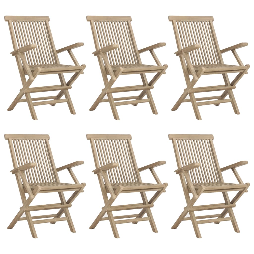 vidaXL Folding Garden Chair | Set of 6 | Grey | Solid teak wood | Standard