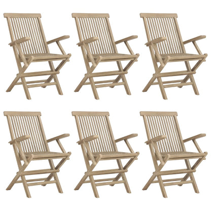 vidaXL Folding Garden Chair | Set of 6 | Grey | Solid teak wood | Standard