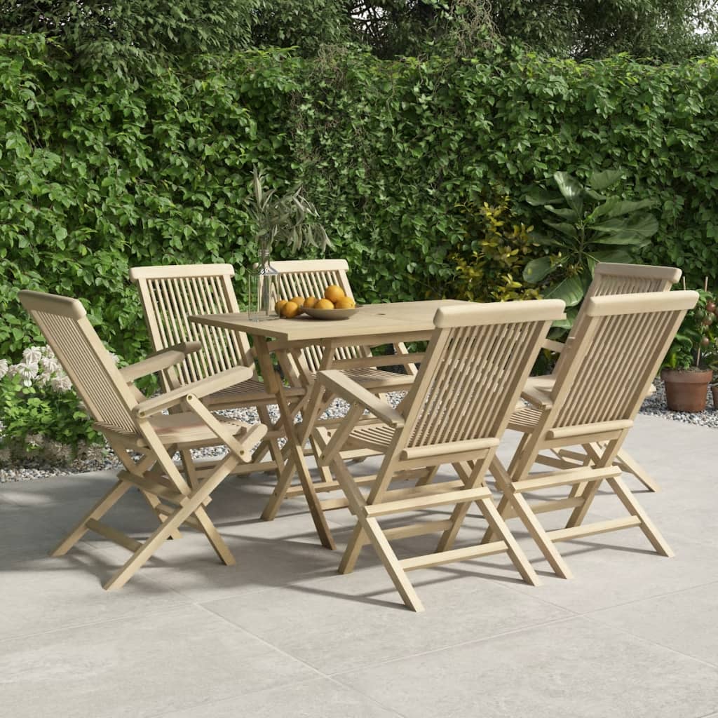 vidaXL Folding Garden Chair | Set of 6 | Grey | Solid teak wood | Standard