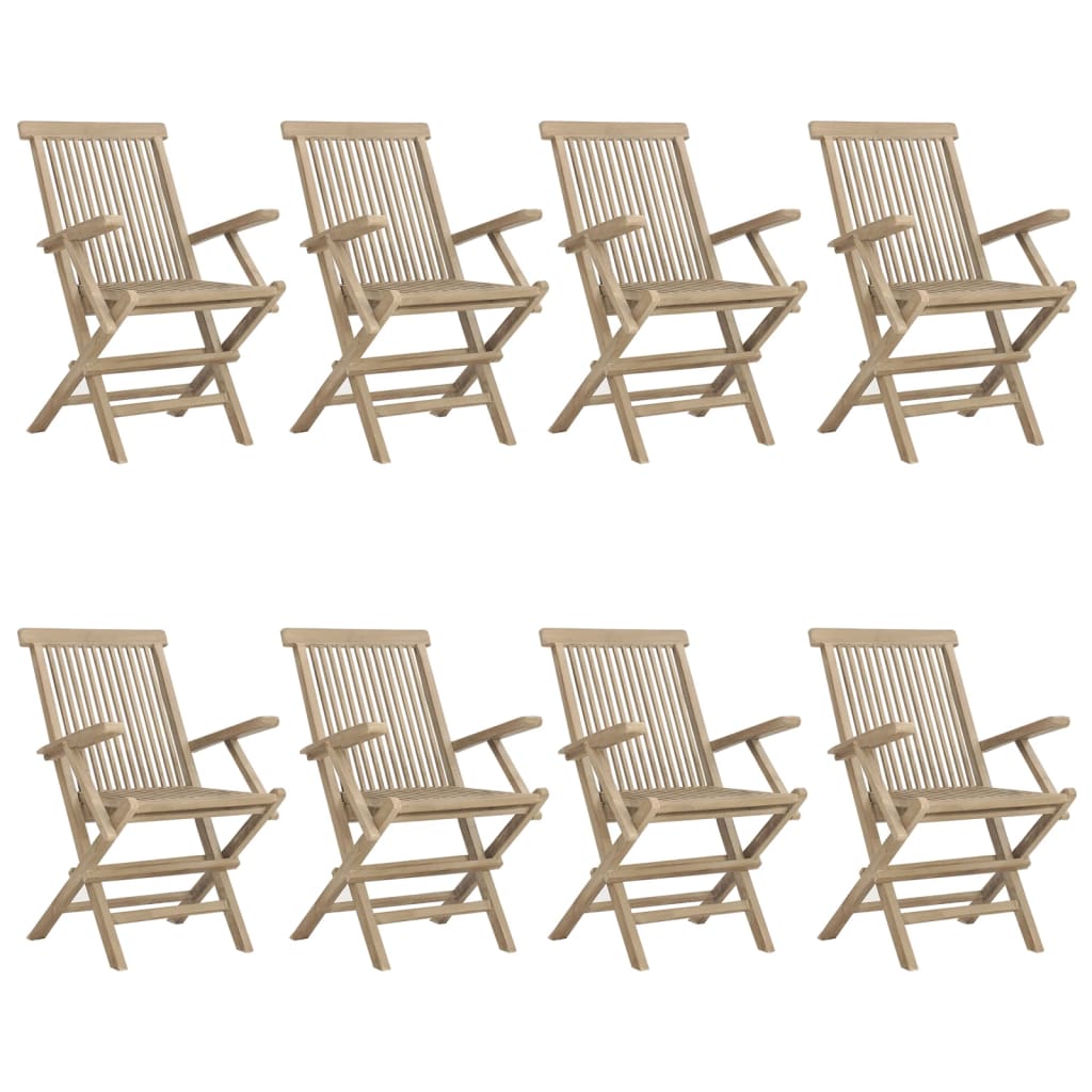 vidaXL Folding Garden Chair | Set of 8 | Grey | Solid teak wood | Medium