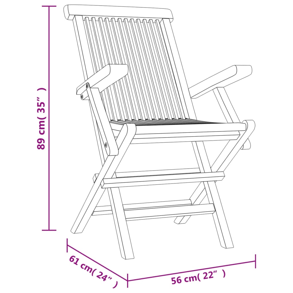 vidaXL Folding Garden Chair | Set of 8 | Grey | Solid teak wood | Medium