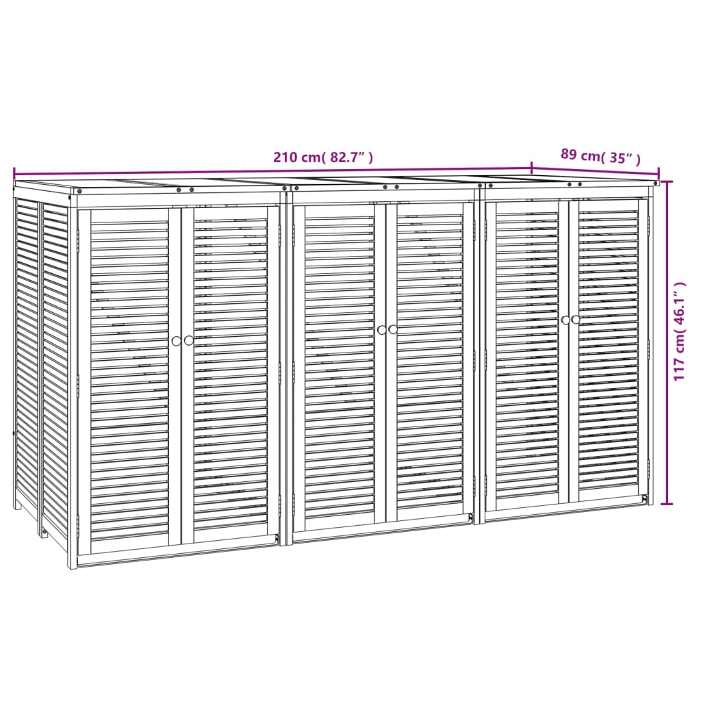 vidaXL Triple Garbage Bin Shed 210x89x117 cm Solid Wood Acacia