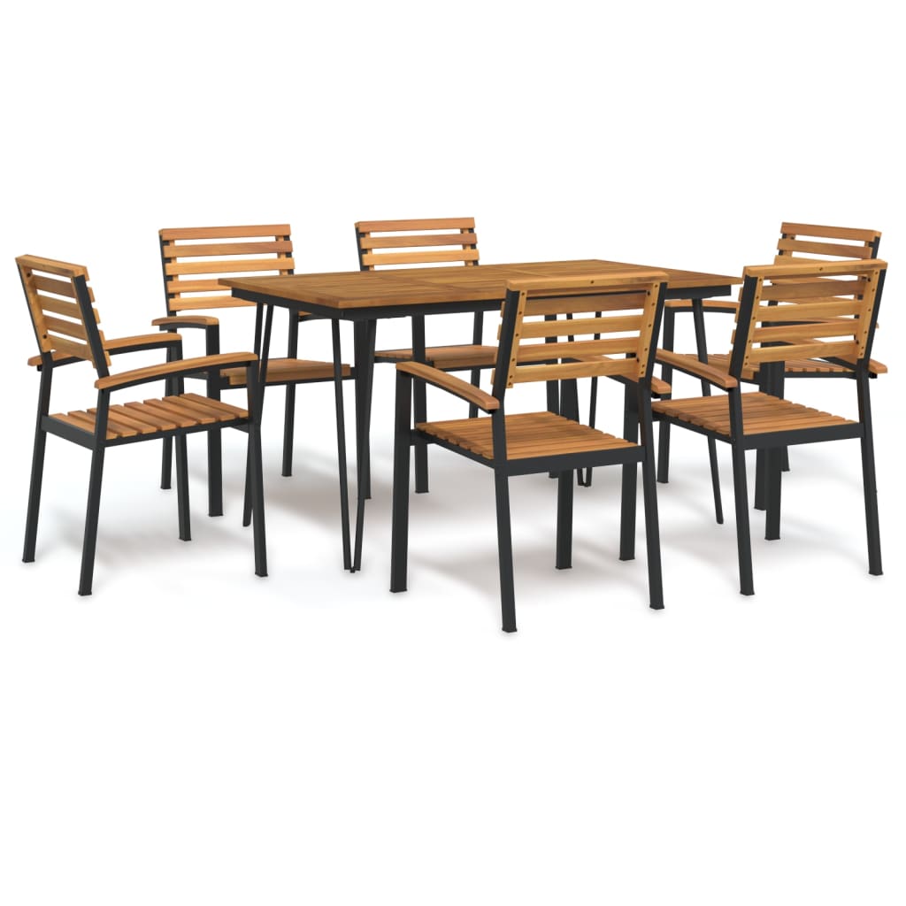 vidaXL 7 Piece Garden Dining Set Solid Wood Acacia and Metal