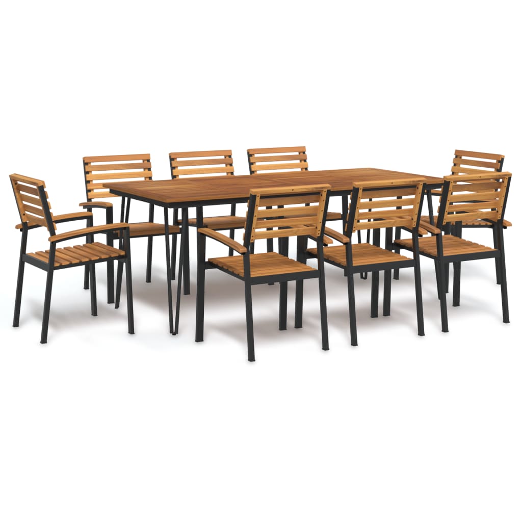 vidaXL 9 Piece Garden Dining Set Solid Wood Acacia and Metal