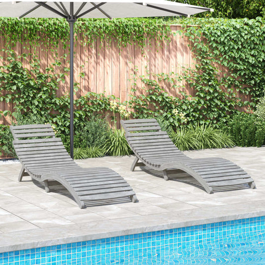 vidaXL Sun Lounger |  Set of 2 | Grey | Solid acacia wood